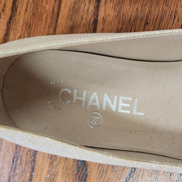 Chanel Flats Shoes Ballerina Ballet Flower Cap Toe Glitter Classic White  37.5 - Picture 1 of 3
